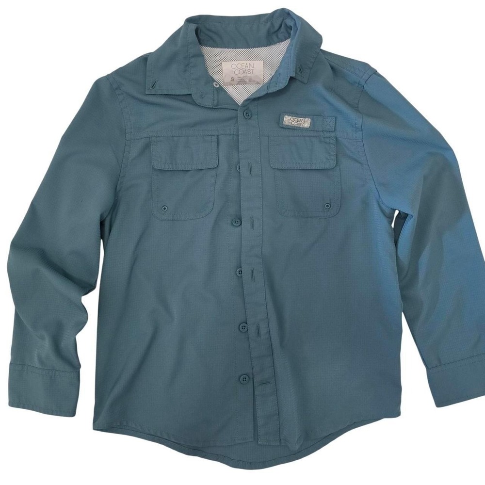 Ocean Coast Boys Small Blue Fishing Shirt Long Sleeve Button Down Performance